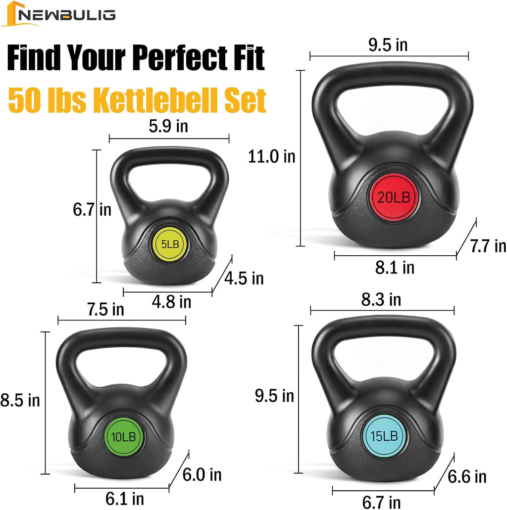 Hard Kettlebell Set, Strength Training Kettlebells Sets | Durable Concrete Core, HDPE Shell, Multi-Level Workout