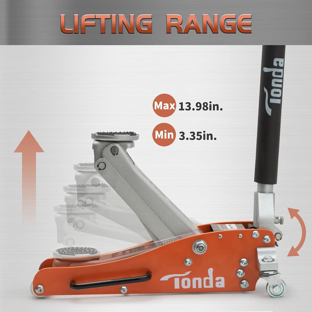 2 Ton Low Profile Floor Jack, Aluminum Steel Car Jack, Orange