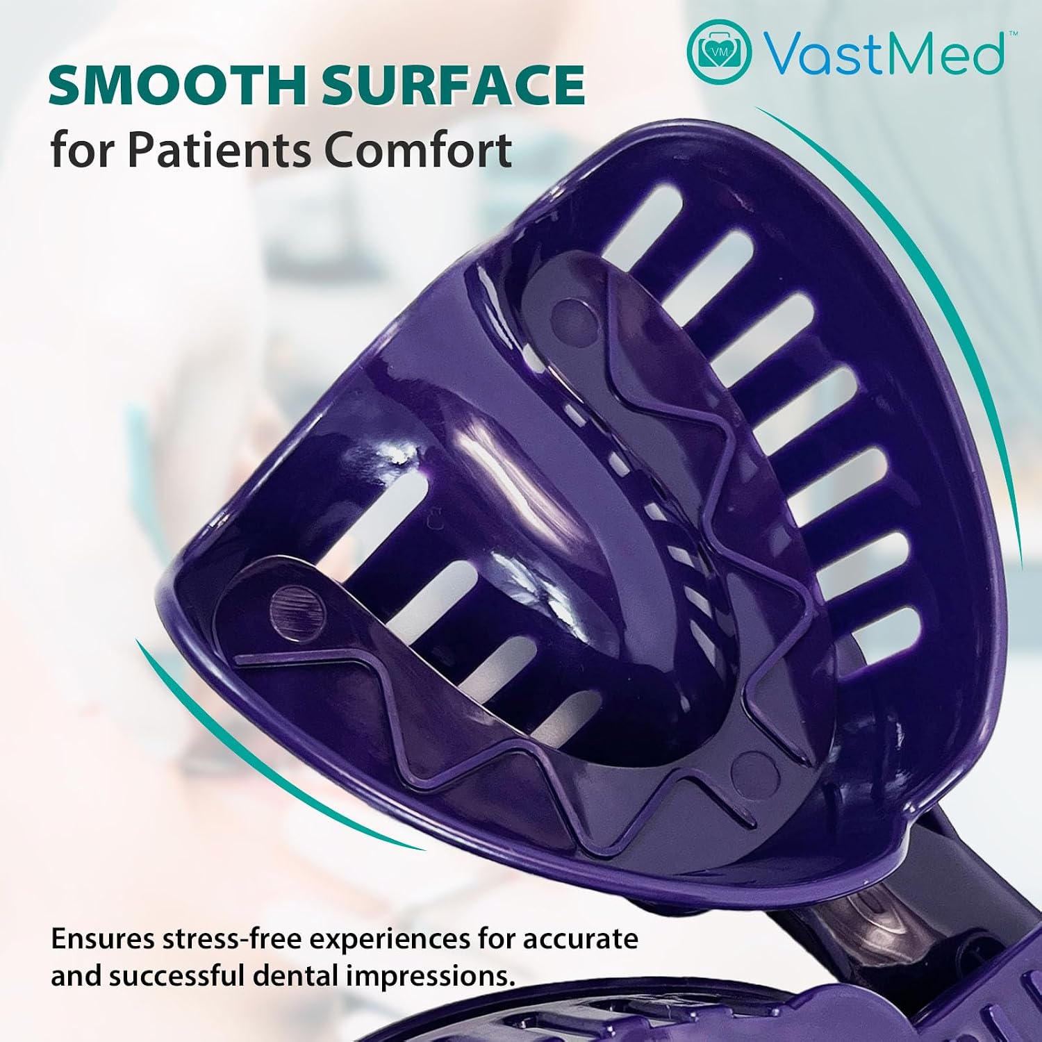Dental Impression Tray Bag of 12 by Vastmed | Perforated Disposable Teeth Impression Trays | #1 Large Upper - Purple