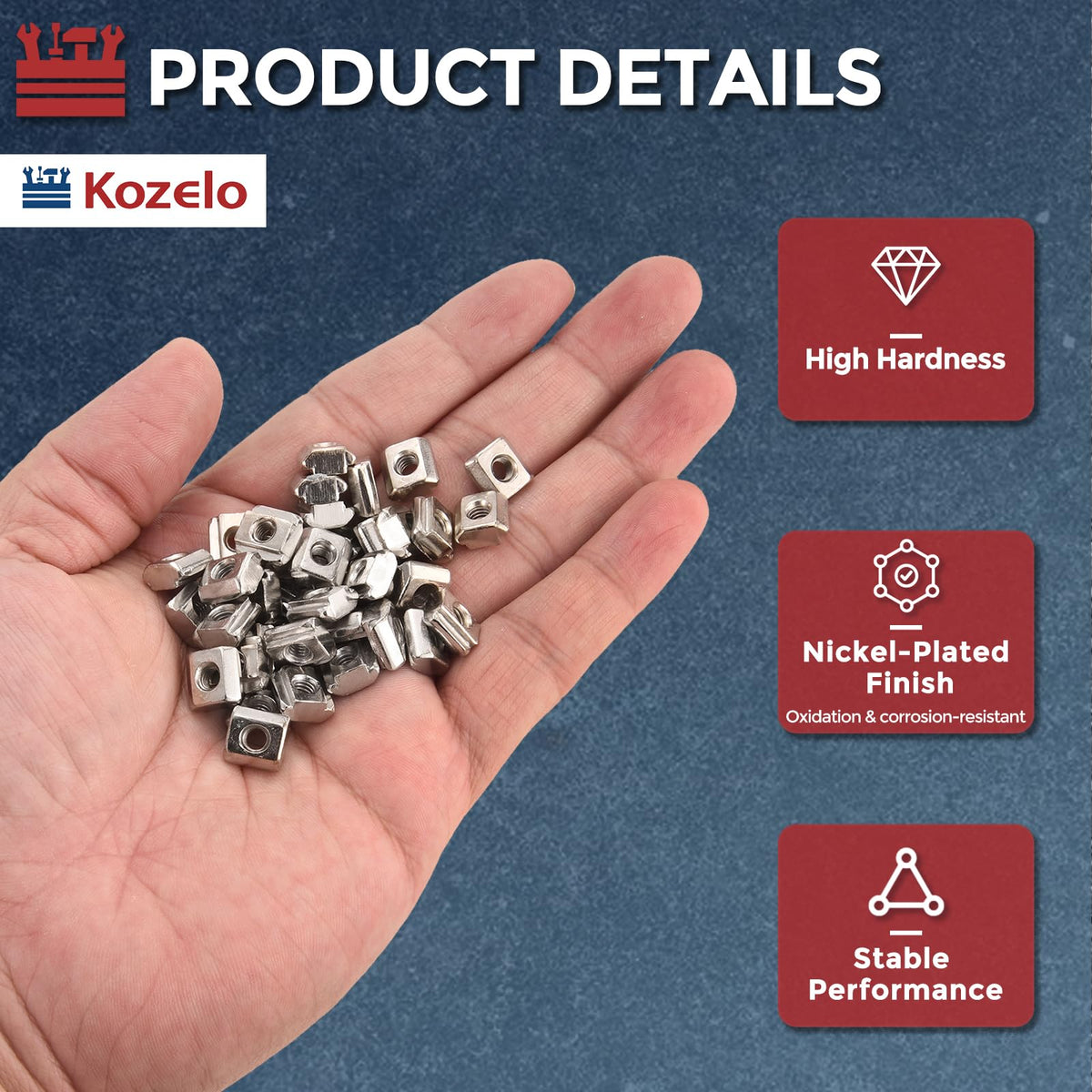 Kozelo 80Pcs Sliding t Nuts M5-0.8 2020 Series Hammer Nuts Silver