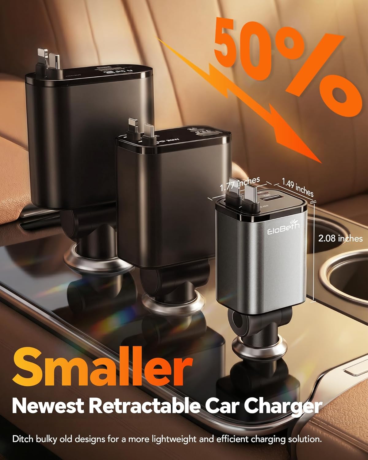 Retractable Car Charger,Car Phone Charger USB C Fast Charge,Cigarette Lighter USB Charger Car Accessories for