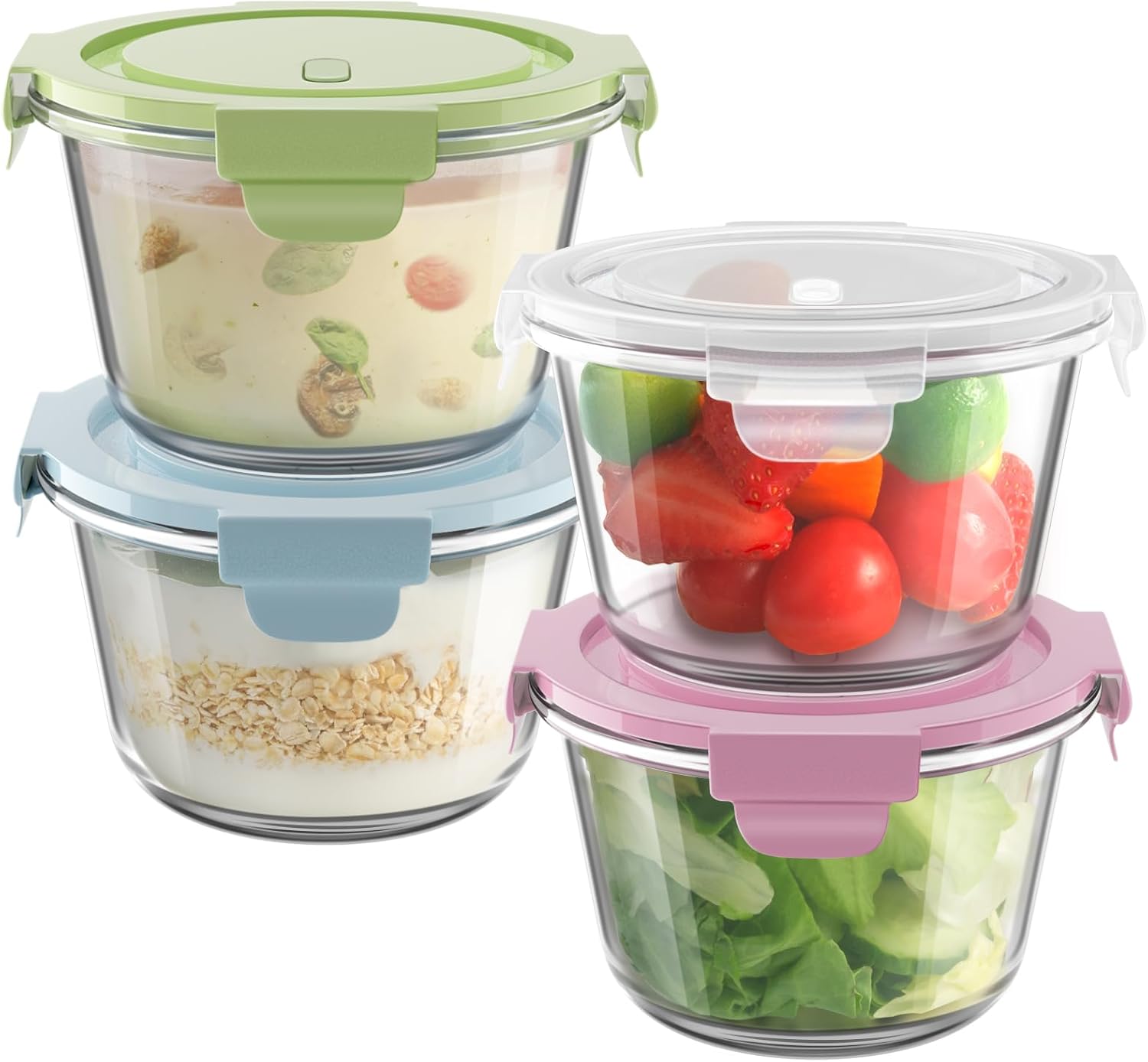 16oz Glass Meal Prep Containers, Airtight 2 Cup Glass Storage Containers with Lids, Heat-Resistant BPA-Free