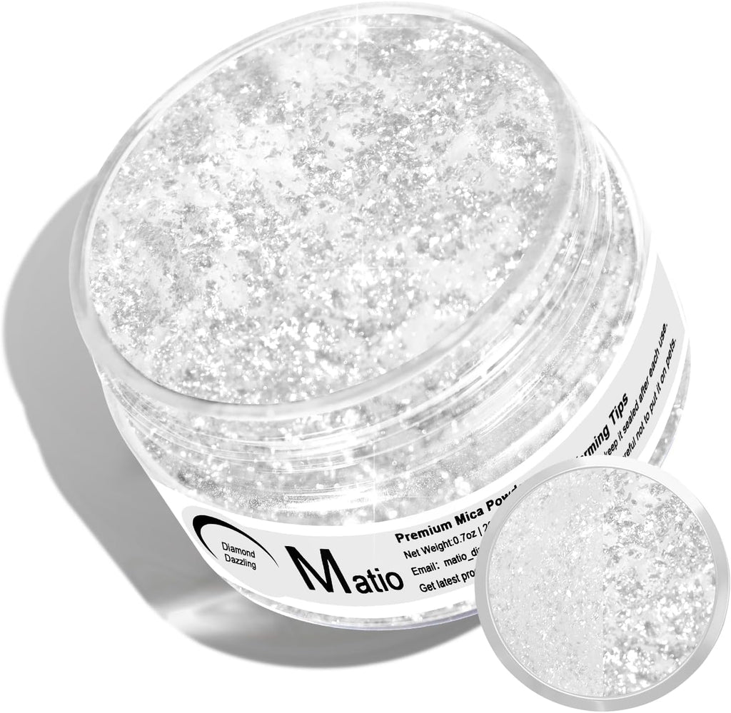 White Glitter Mica Powder, 0.7oz/20g Premium Resin Glitter Powder | Natural Epoxy Resin Color Pigment for Candle