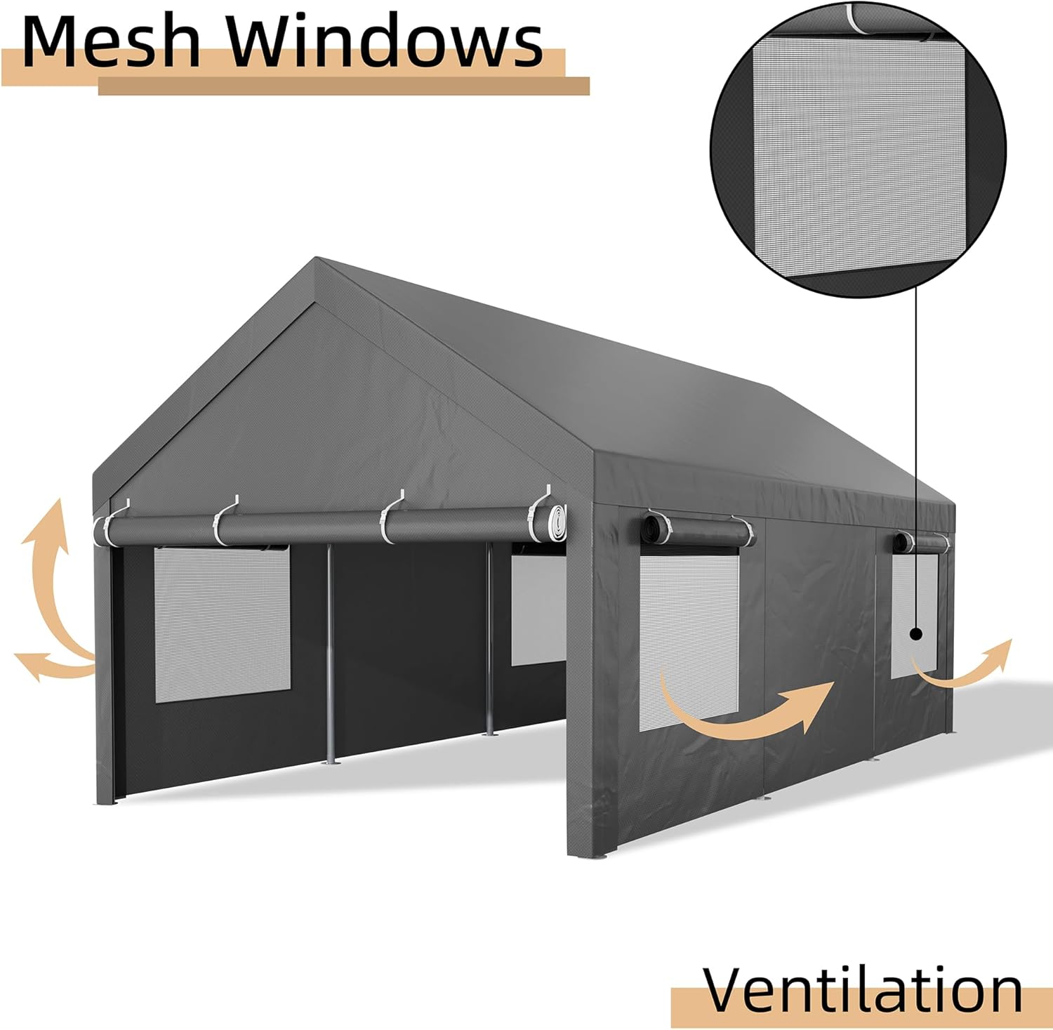 JY QAQA Carport, 12x20 FT Heavy Duty Carport with Roll-Up Window and Sandbags, Portable Garage with Removable Side