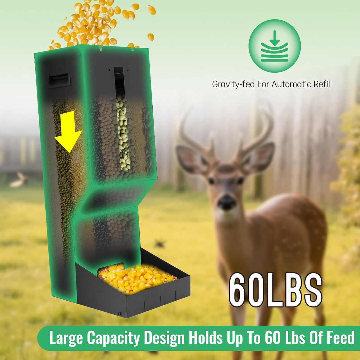 Automatic Metal Deer Feeder – 60 lb/11Gal Capacity