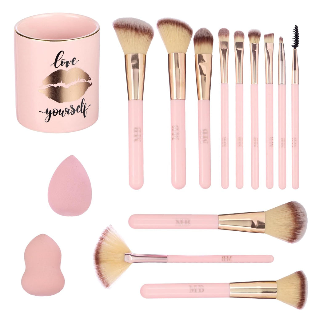 15pc Pro Beauty Brush Set - Makeup Brushes, Beauty Blenders, Spoolie