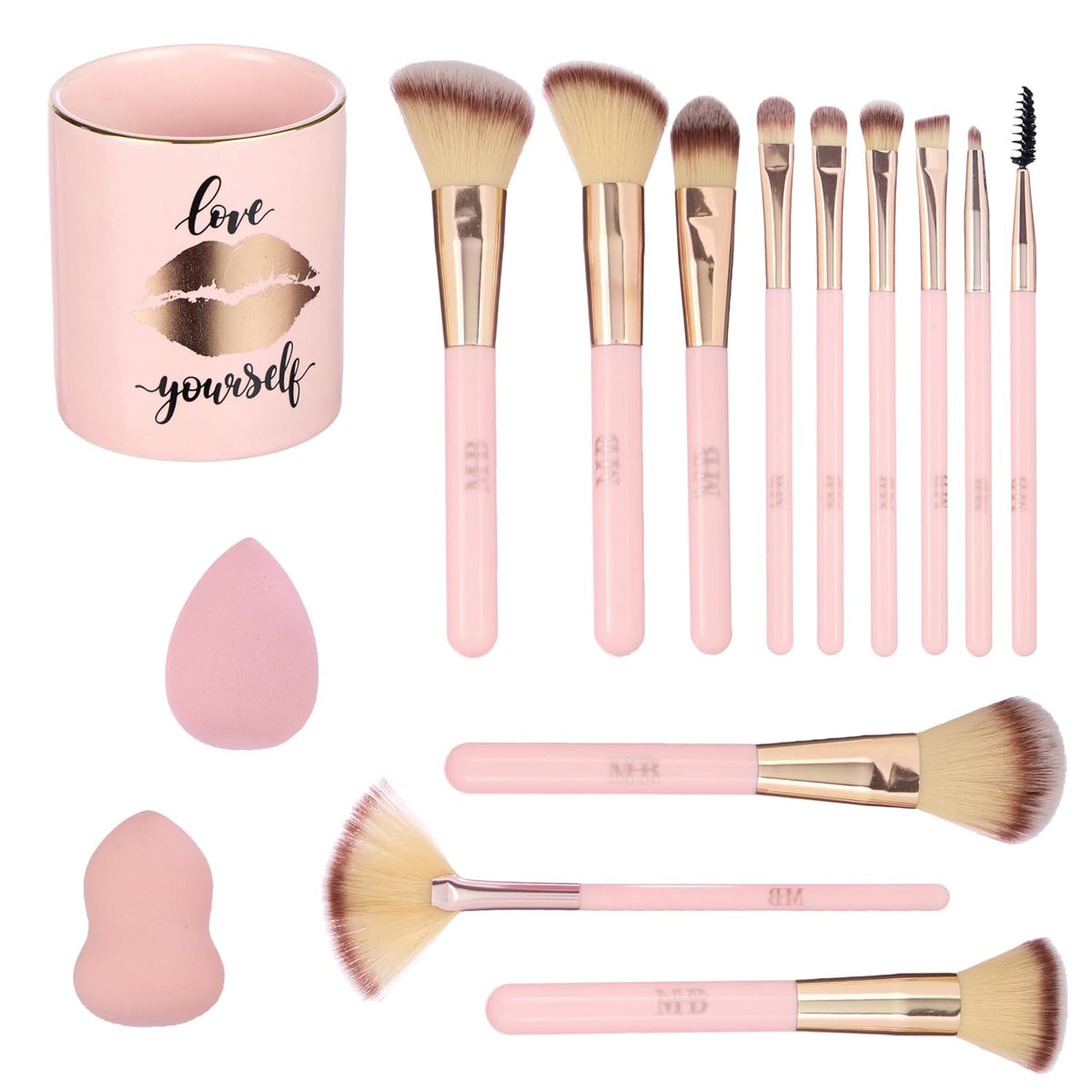 15pc Pro Beauty Brush Set - Makeup Brushes, Beauty Blenders, Spoolie