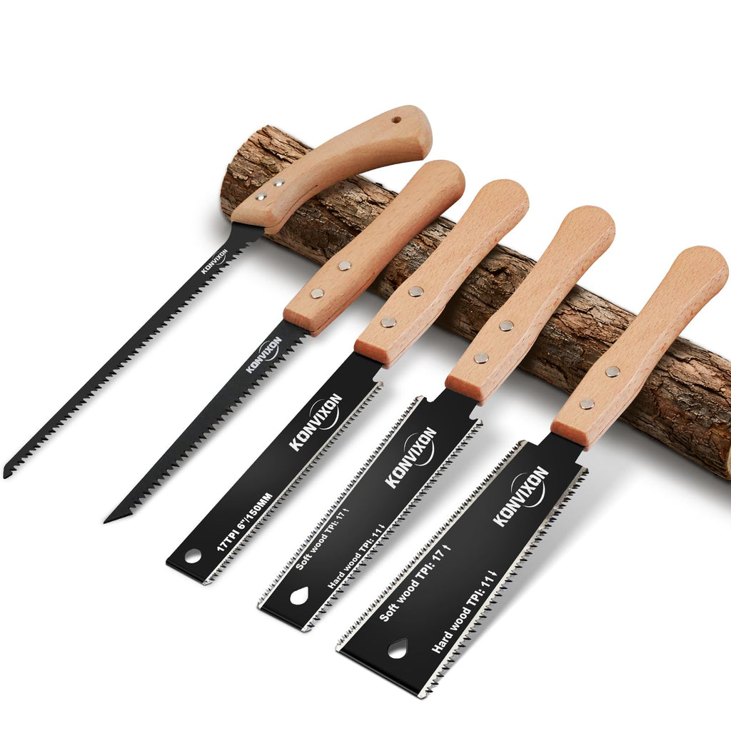 Konvixon 5PCS Hand Saw Set, SK5 Steel Blade, Hardened Teeth, Teflon Coating