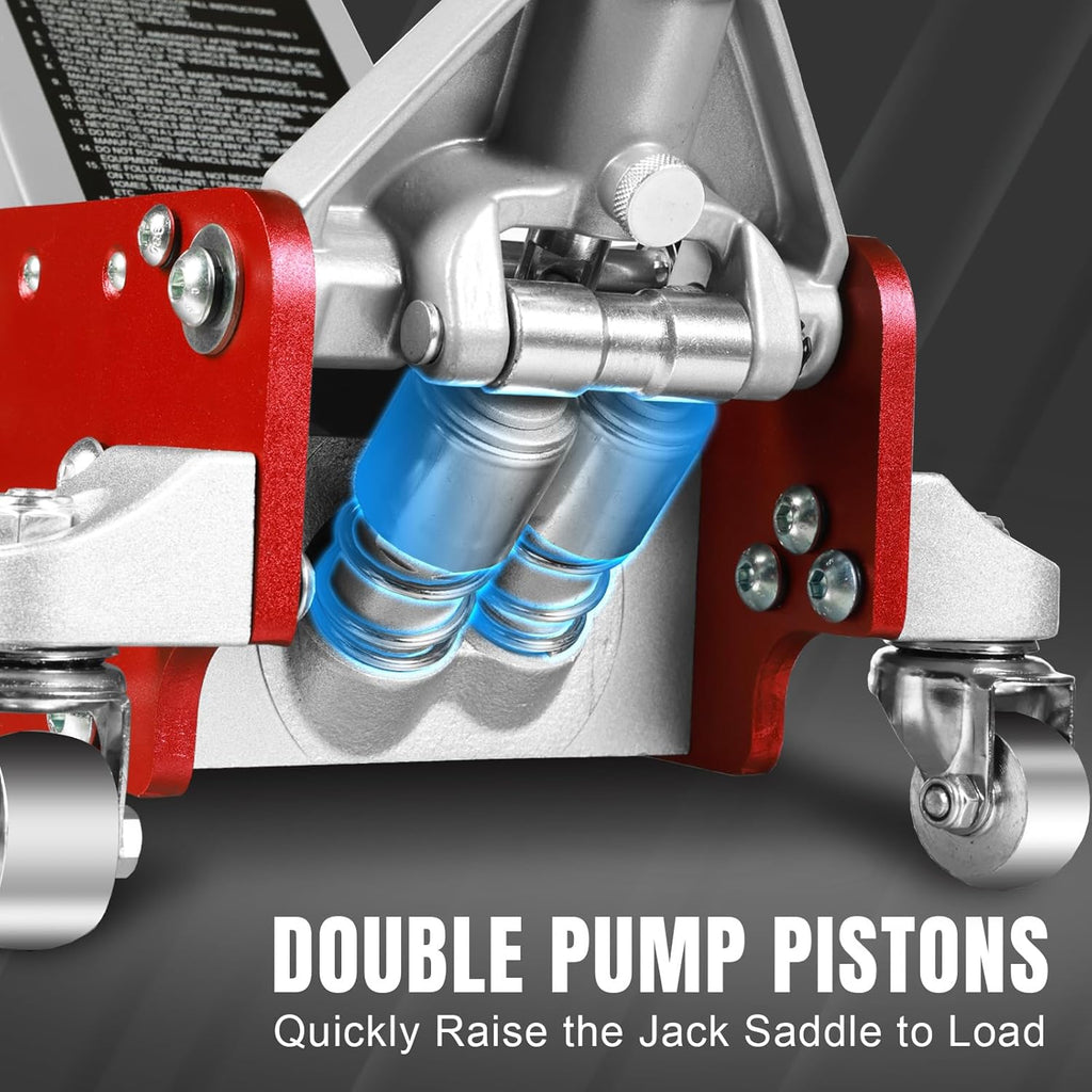 3 Ton Low Profile, Aluminum and Steel Racing Floor Jack with Dual Pistons Quick Lift Pump for Sport Utility Vehicle