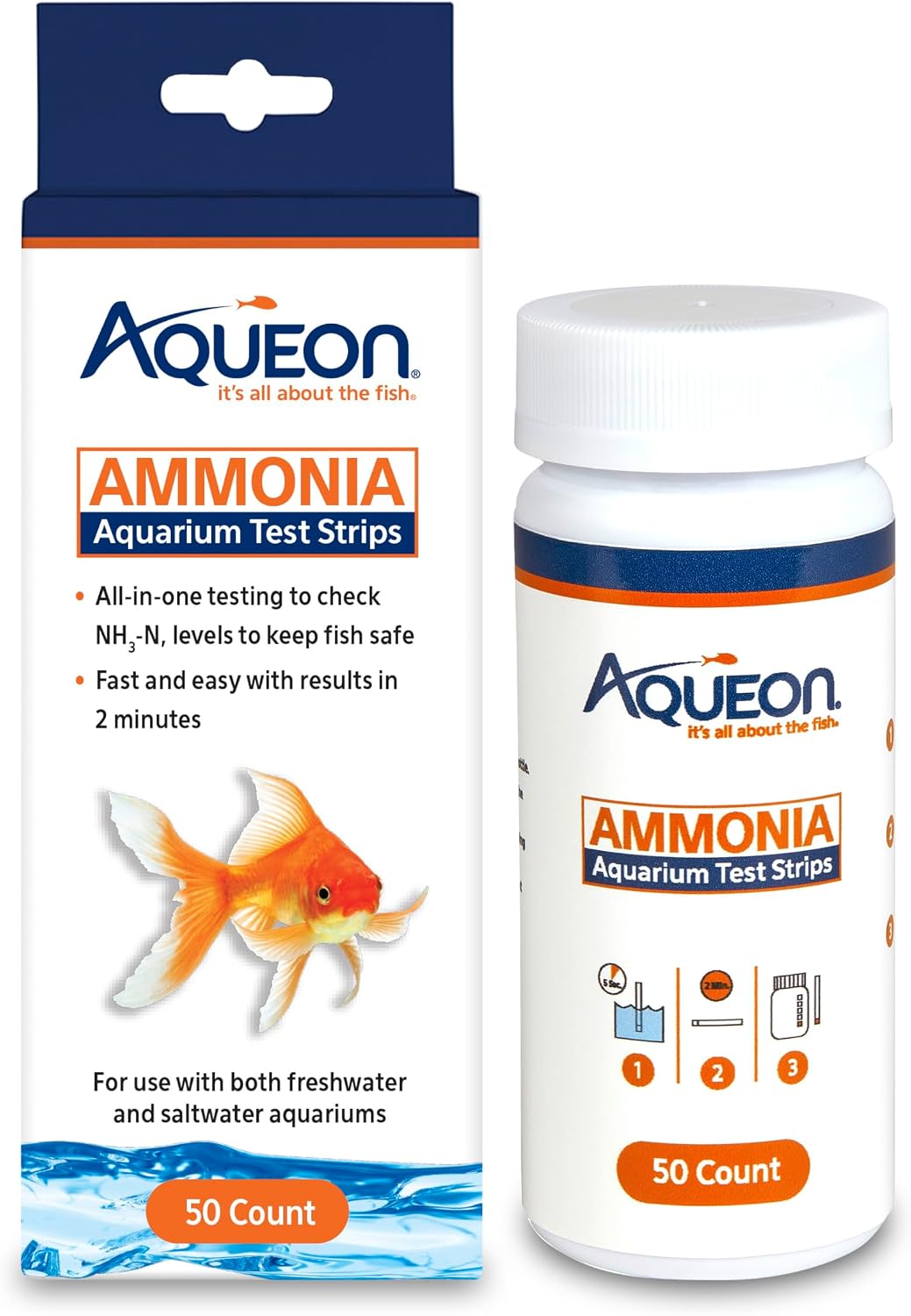 Ammonia Aquarium Test Strips, Freshwater and Saltwater Aquariums, 50 Count