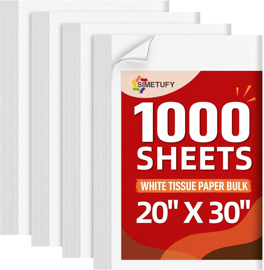 1000 Sheets White Tissue Paper for Gift Bags, 20"x 30" Tissue Paper Bulk