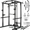 Power Rack with LAT Pulldown, 2000LBS Power Cage with Cable System, Multi-Function Squat Rack with J-Hooks, Safety