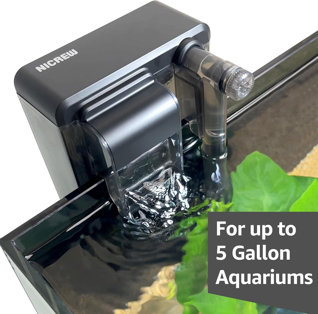 Slim Aquarium Filter, Quiet Fish Tank HOB Filters for up to 5 Gallon Aquariums, Adjustable Flow, 42 GPH, 3W