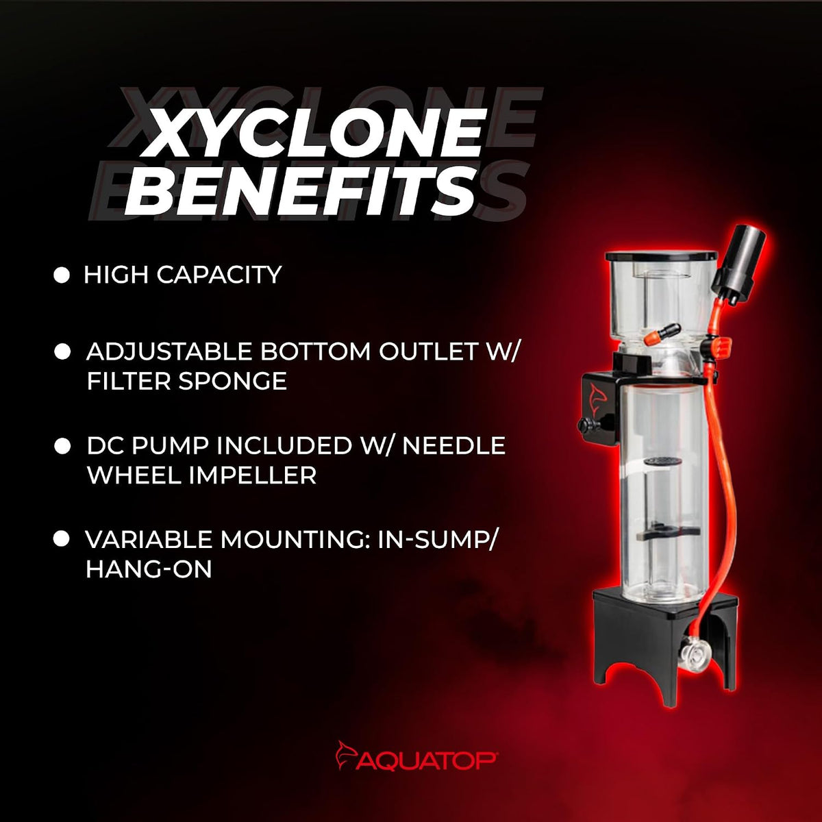 Xyclone Mini DC Protein Skimmer – Filtration for Saltwater Aquariums – Ultra-Quiet Operation – Up to 55 Gal – Hang-On