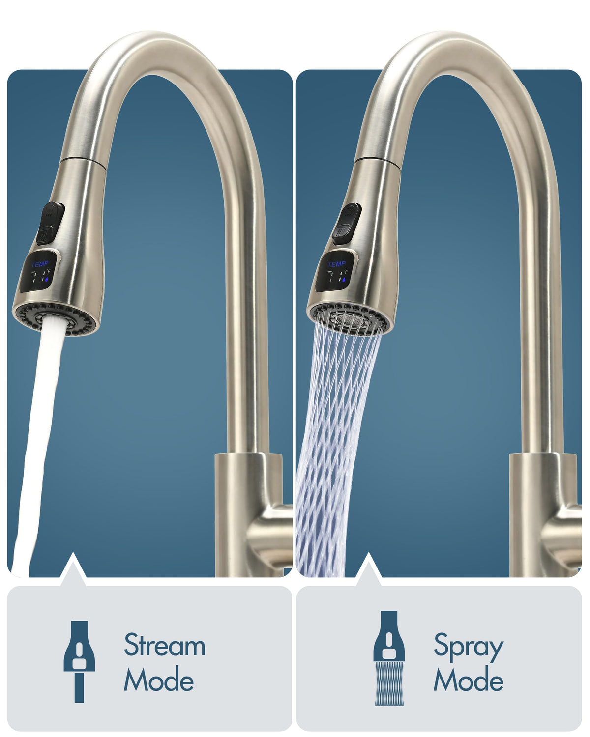 LED Brushed Nickel Kitchen Faucet with Pull Down Sprayer