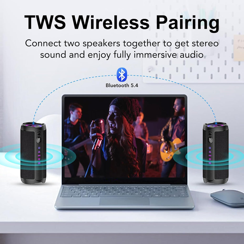 Portable Bluetooth Speaker, Bluetooth 5.4 Speaker, Dual Speaker with LED Display, Deep Bass,25H Playtime, Colorful
