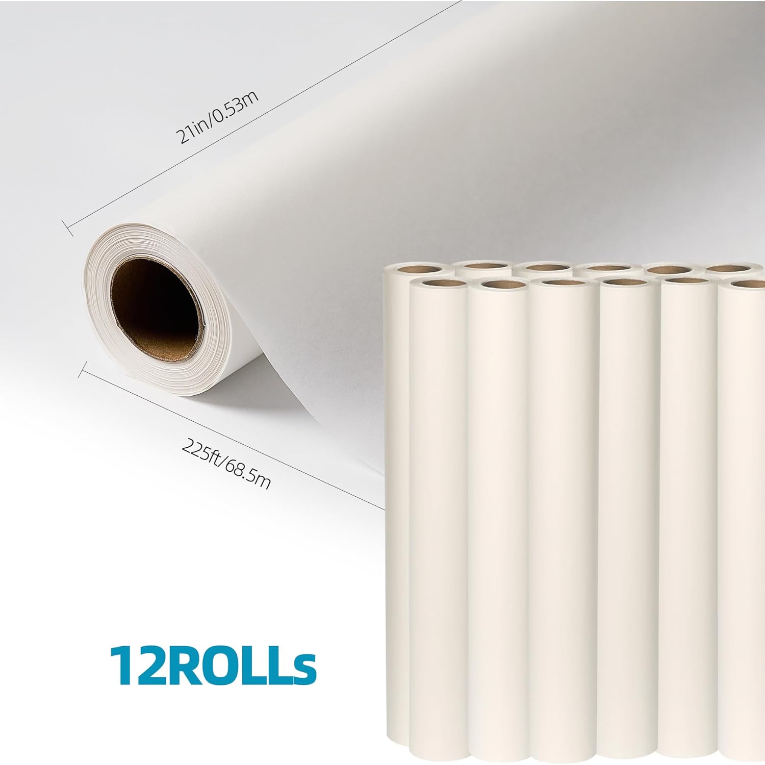 Exam Table Paper - New Upgrade Barrier Protection, 21" x 225ft, Smooth White Case of 12 Rolls - Hygienic, Disposable