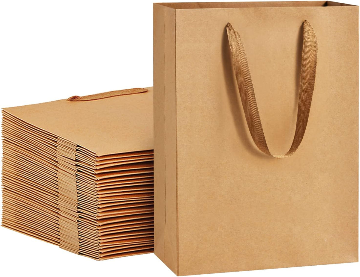 Gift Bags with Handles 8x4x11 Inch Medium Brown 25 Pack