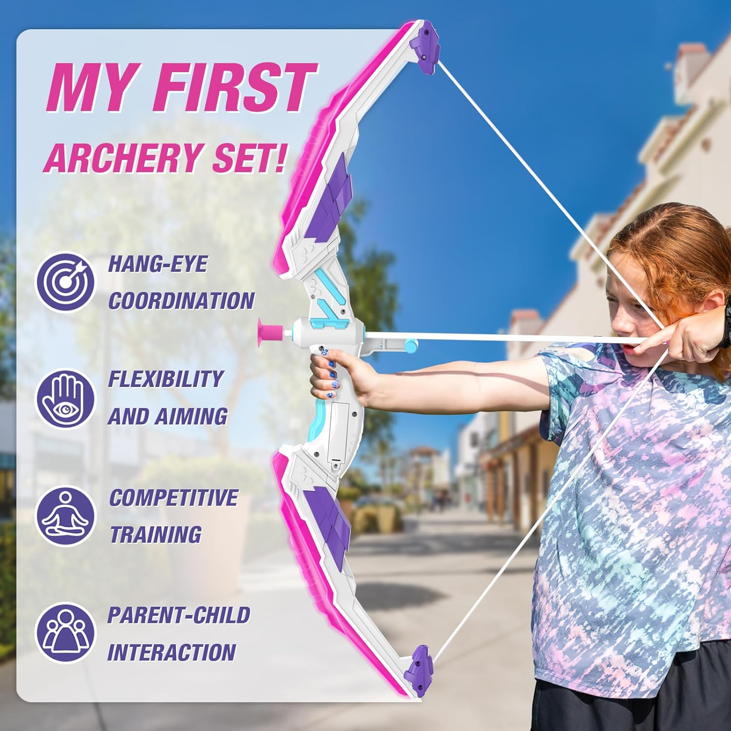 Bow and Arrow for Kids, LED Light Up Girls Archery Set | with 12 Suction Cup Arrows, 1 Hanging Target, 3 Score