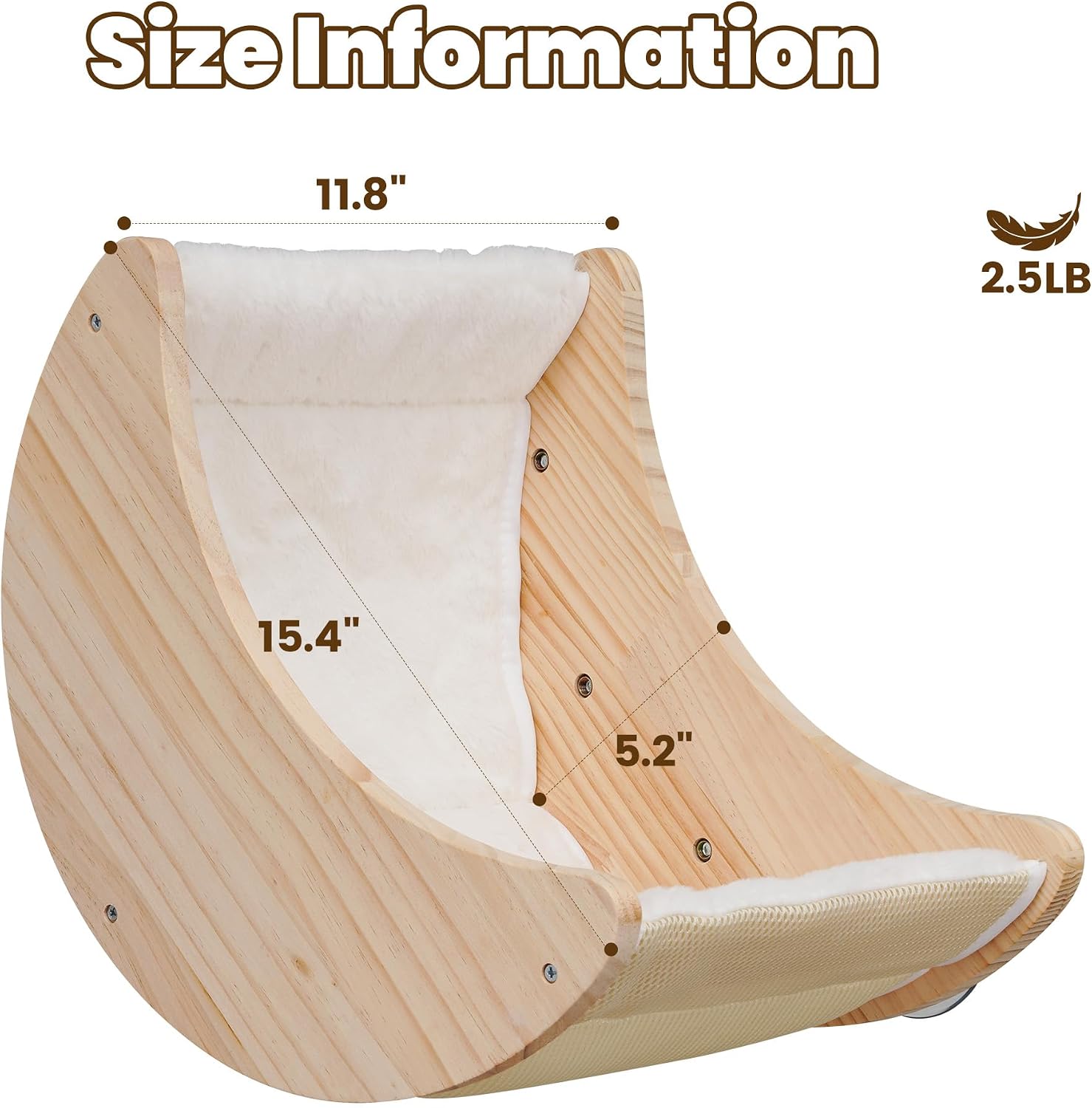 Cat Window Perch & Hammock, Heavy Duty Solid Wood Window Cat Bed with Soft Liner, Suction Cup Moon Seat for Inside