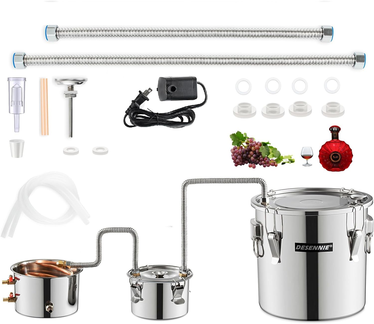 Distilling Kit Shine Still Home Brewing Distillery Kit 5 Gallon with Stainless Pot and Thumper Water Pump Copper Coil