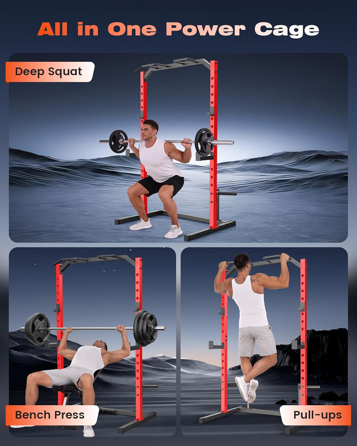 Squat Rack Power Cage for Home Gym | Squat Rack with Pull-up Bar, J-Hooks, More Training Attachment for Home Gym