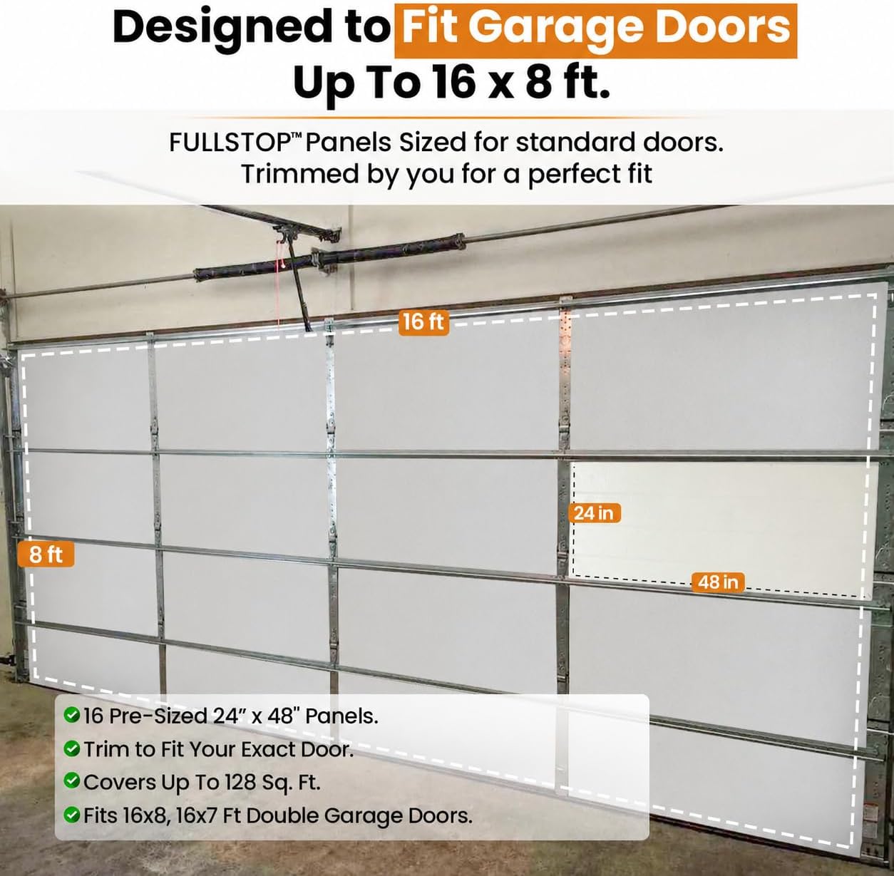 FULLSTOP Garage Door Insulation Kit - 16x7 & 16x8ft Double Garage Door Insulation Panels - 16 Pre-Cut 24x48 Foam-Core