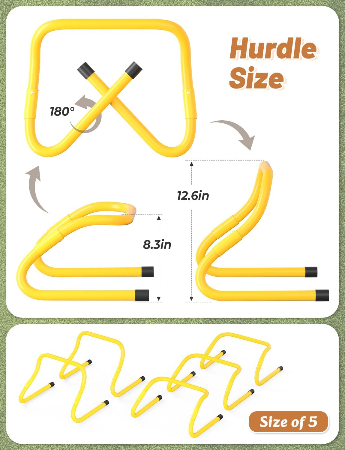 Agility Hurdles Adjustable 8.3"&12.6" Speed Training Equipment Set | Foldable, Sturdy, Drill Guide &Carry Bag Included
