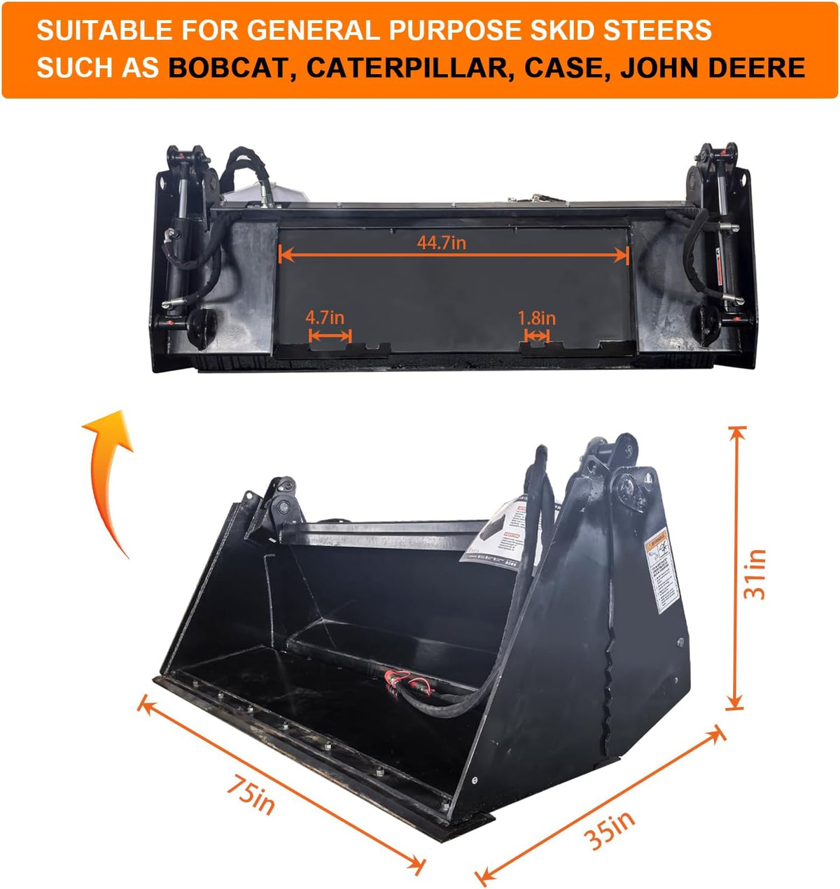 4‑in‑1 Skid Steer Bucket 72" Feeding Width Multi‑Purpose Grapple Bucket | Heavy‑Duty Attachment for Skid Steer &