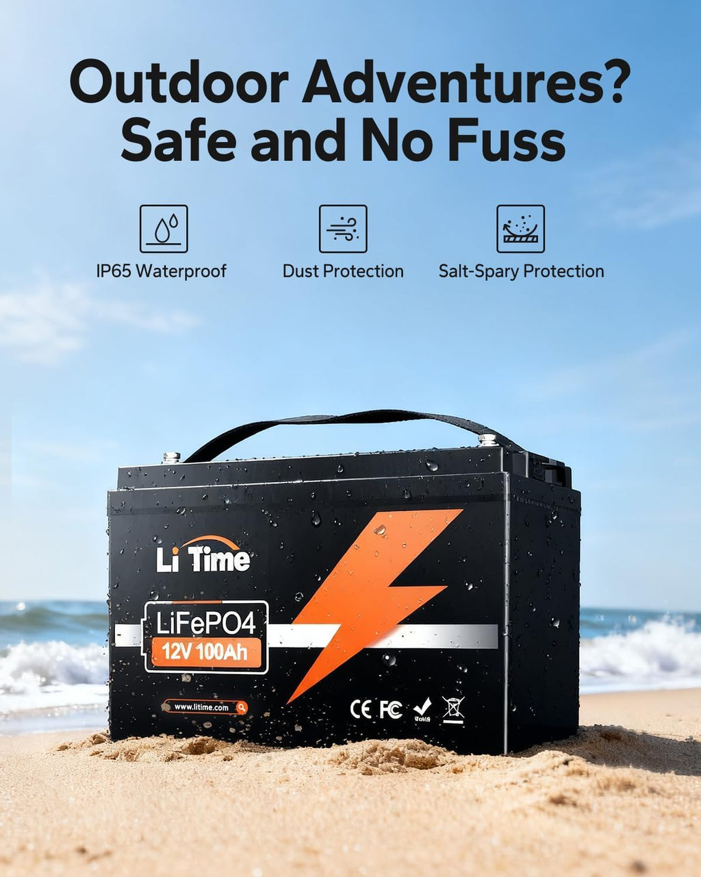12V 100Ah LiFePO4 Battery, Group 31 Lithium Batteries for RV, Marine | 100A BMS, Max. 15000 Cycles, IP65 Waterproof