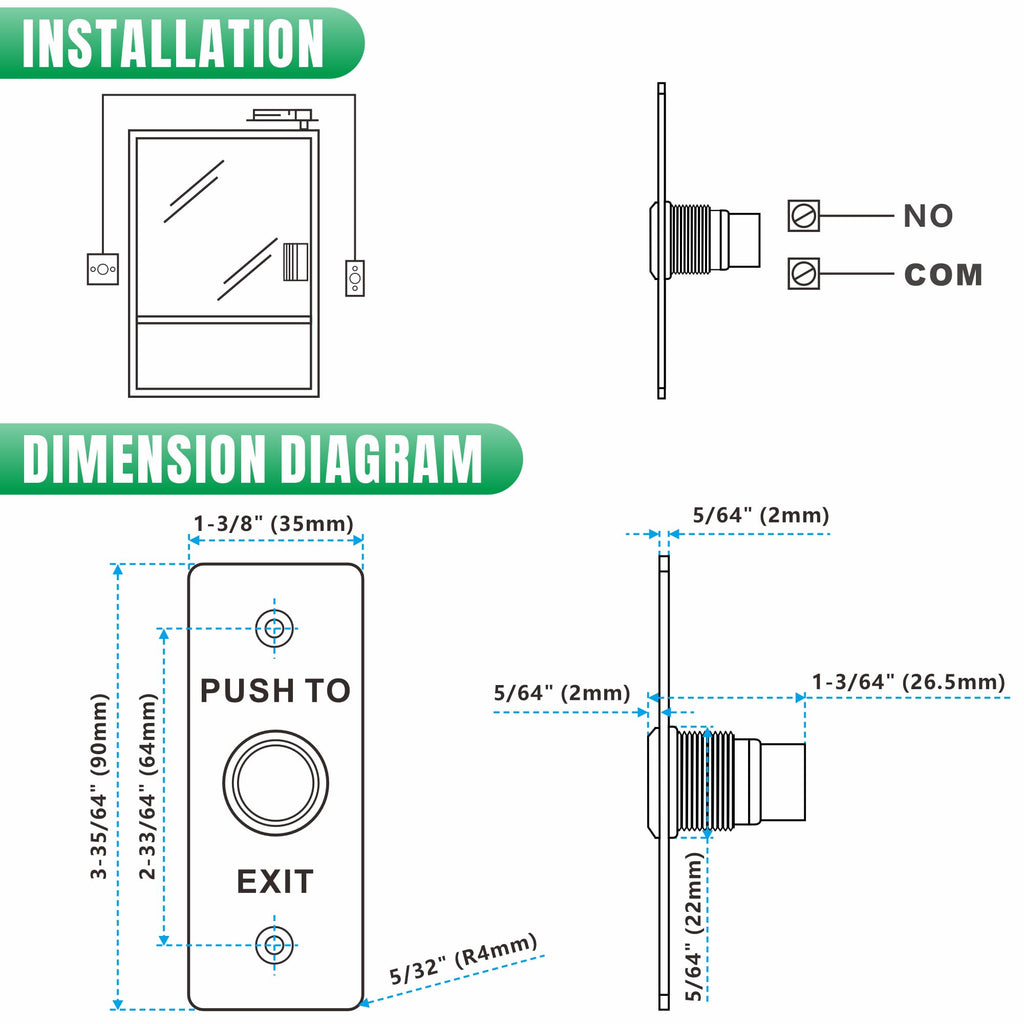 UHPPOTE Momentary Toggle Push to Exit Button Switch NO/COM Contact