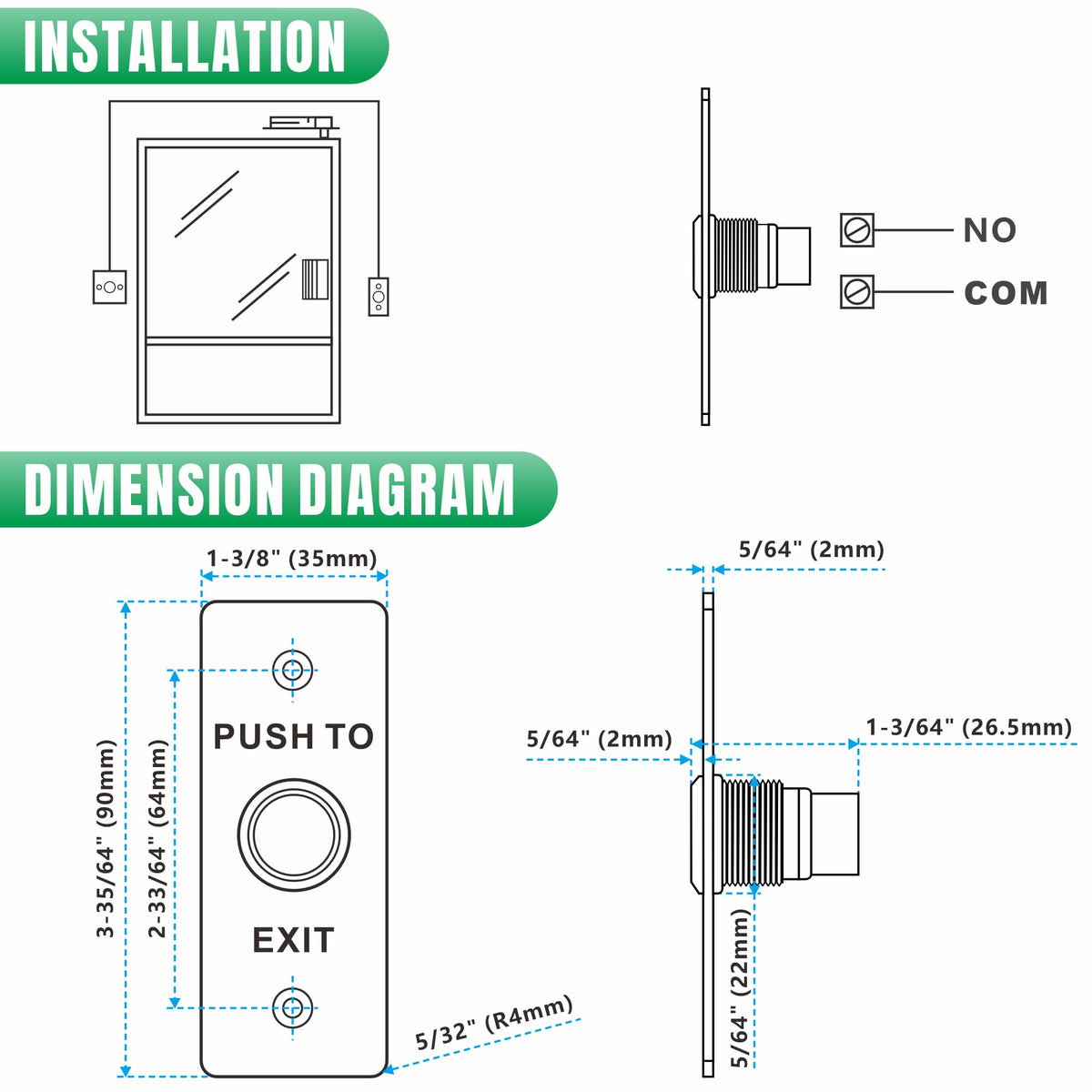 UHPPOTE Momentary Toggle Push to Exit Button Switch NO/COM Contact