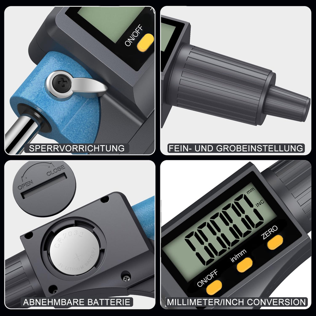 HDLNKAK Digital Outside Micrometer 0-1”, 0.00005"/0.001mm Precision(Blue)