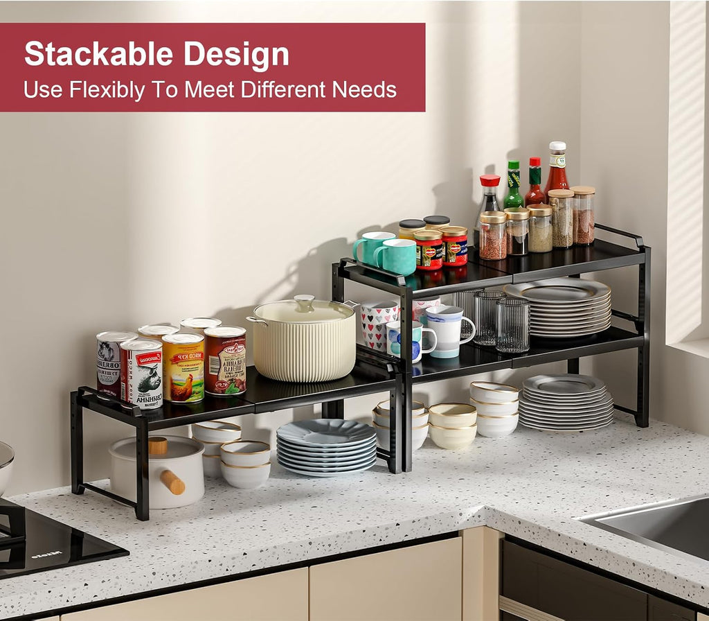 12" Wide 100LBS Loading-Bearing Heavy Duty Kitchen Storage Shelf, Expandable Cabinet Shelf Organizer, Stackable