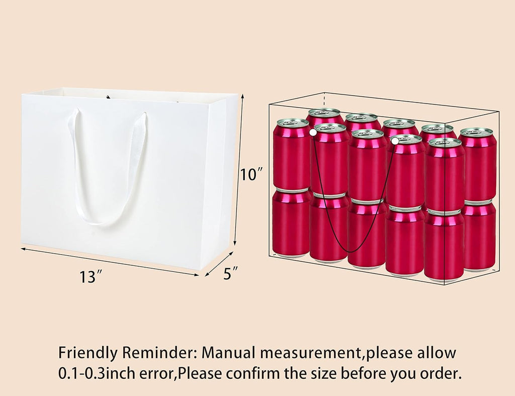 Large Paper Gift Bags with Handles, White, 20 Pack, 13x5x10 IN