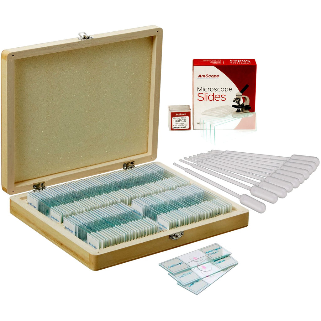 PS100E-72P100S22-50PP Deluxe Assorted Sample Specimens Set | 100 Prepared Slides Anatomy/Botany/Zoology/Hematology