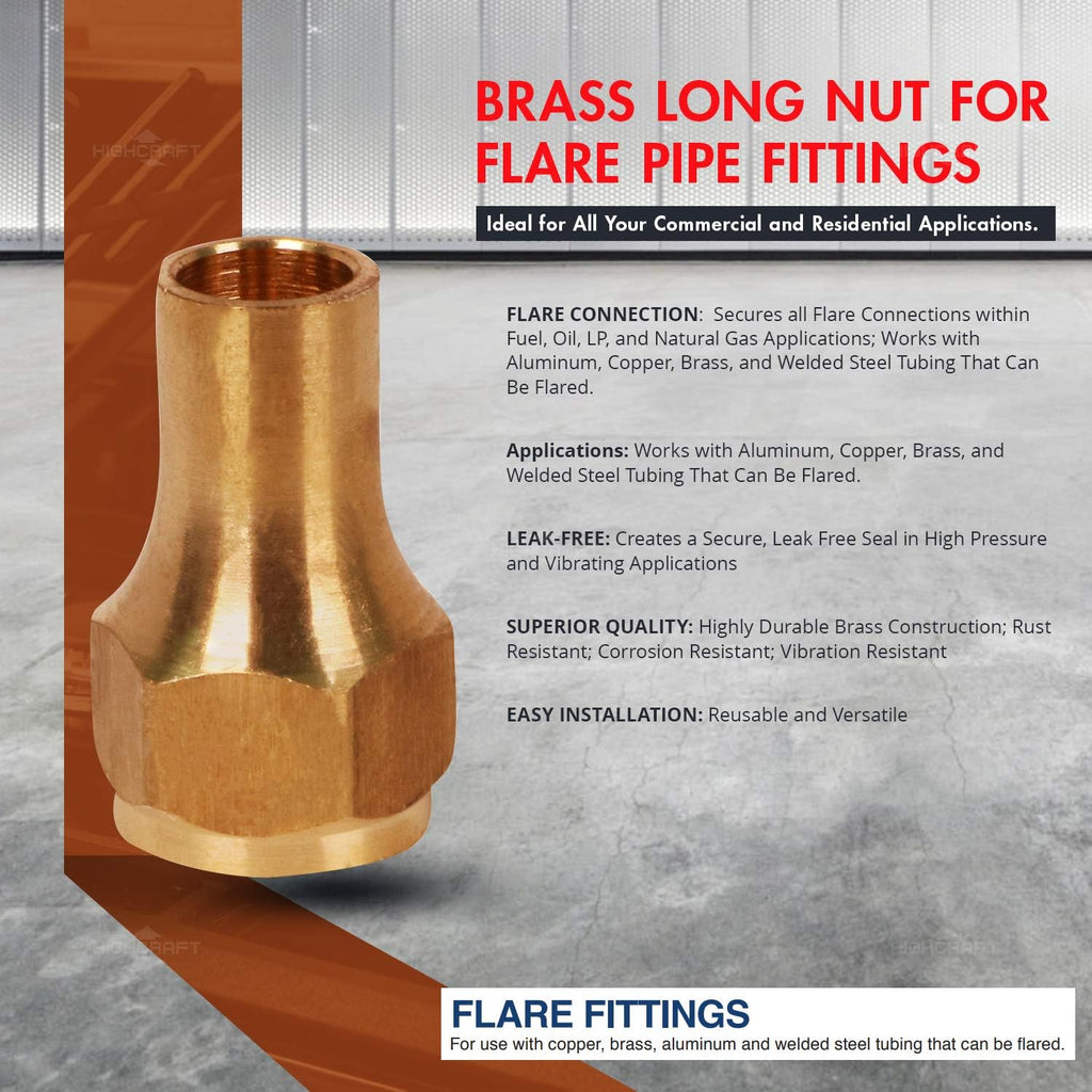 Highcraft G41M-38 Brass Long Nut for Flare Pipe Fittings; 3/8" O.D. Connection