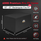 Fire Pit Cover Rectangular 57 Inch - Outdoor Fire Table Cover Rectangle Heavy Duty & Waterproof, 600D Patio Propane