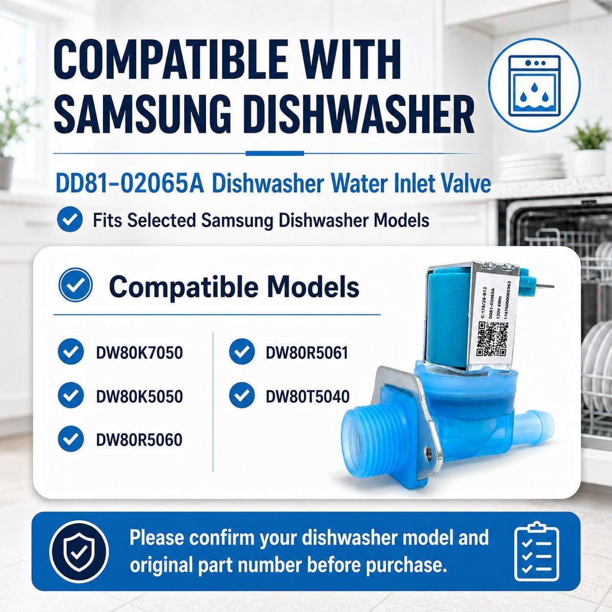 DD81-02065A Dishwasher Water Inlet Valve Compatible with Samsung Dishwasher