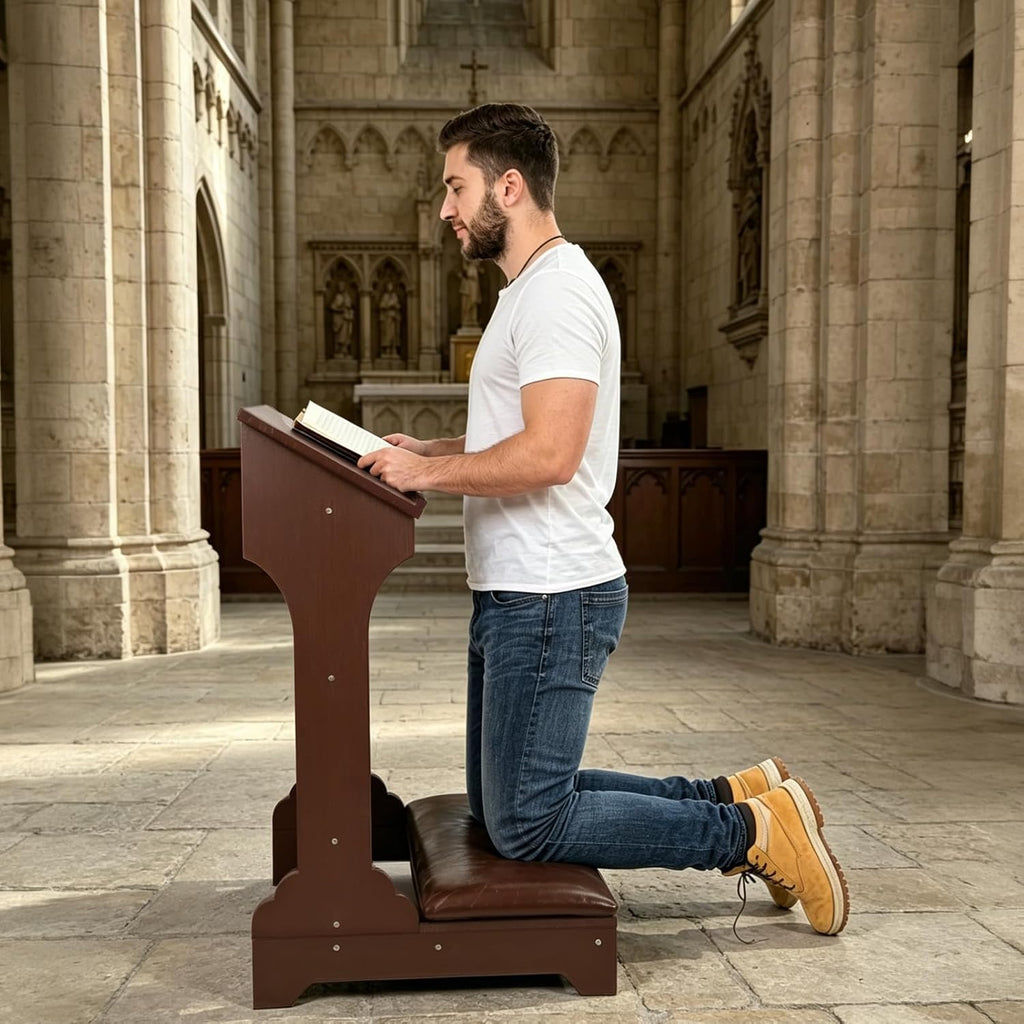 Prayer Bench Kneeler, Kneeling Stool, Wooden Kneeler Bench with Cushion, Church Kneelings Stand Stool, Padded Prayer