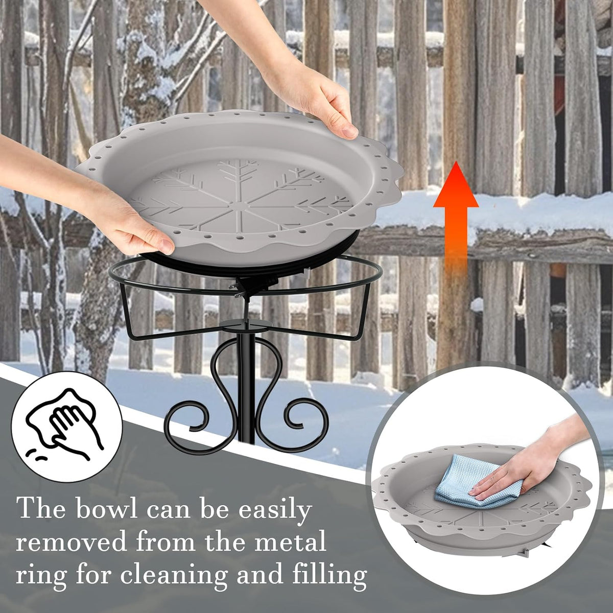 Heated Bird Baths for Outdoors, 100W Heated Birdbath Outside Winter, Gray