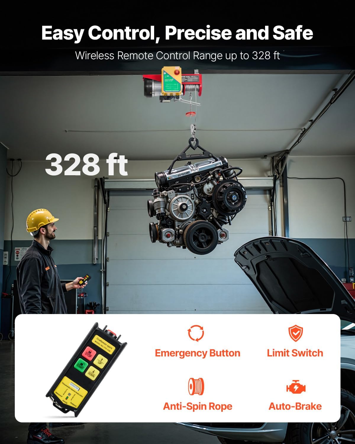 Electric Hoist, 1760 lbs 120V Electric Winch with 328 ft Wireless Remote Control, 40 ft Single Cable Lifting Height