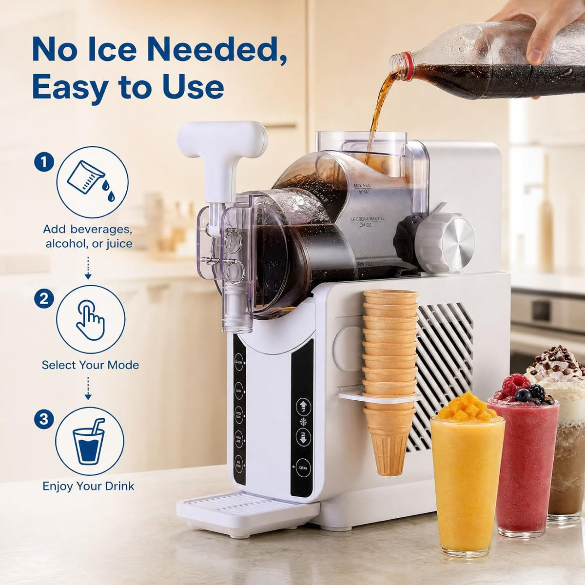 Soft Serve Ice Cream Machine - 67 oz Slushie Machine for Home, 2-In-1 Soft Ice Cream Slushy Maker with 5 Pre-Set