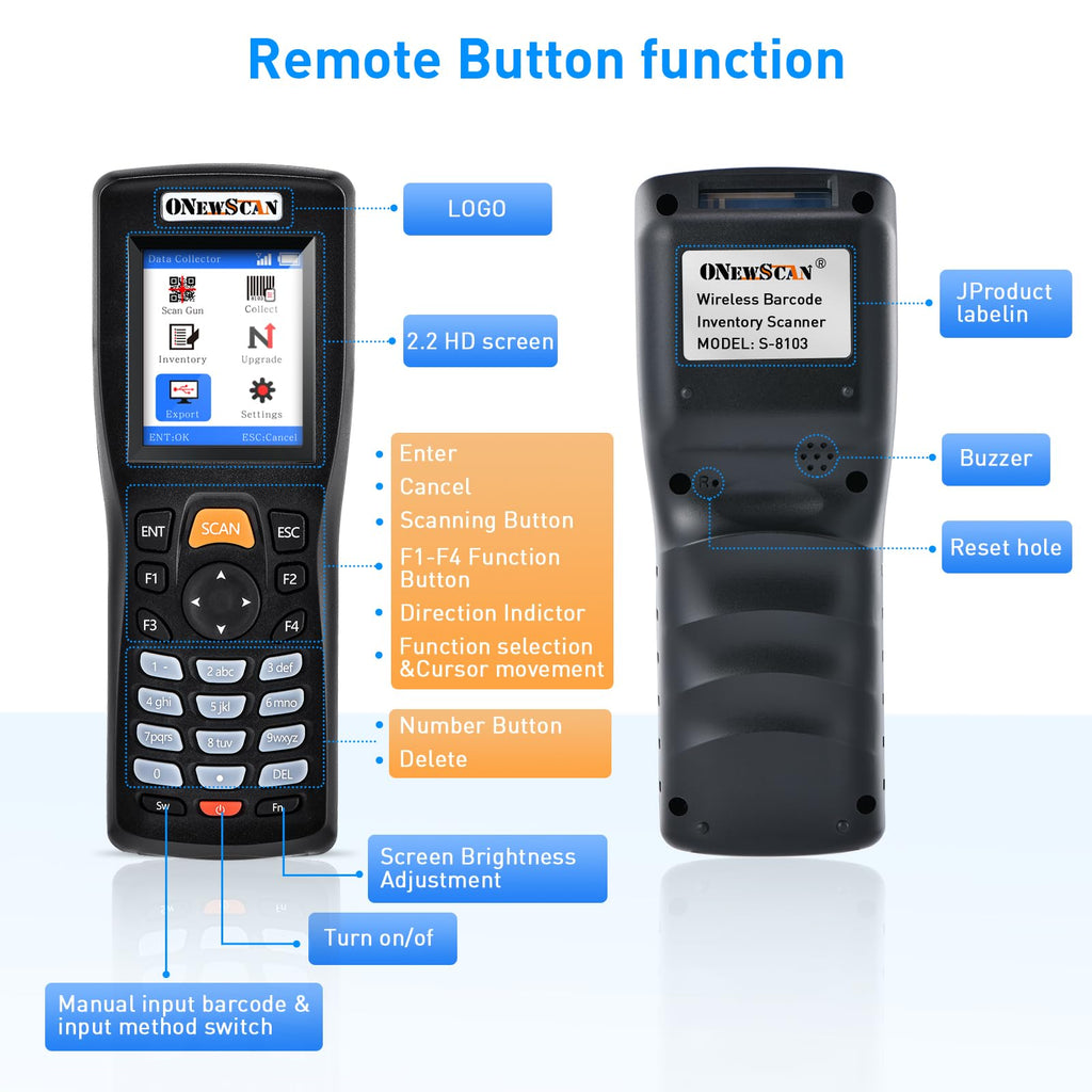 Inventory Scanner, Wireless Barcode Scanner 1D&2D&PDF417 Portable Handheld QR Barcode Reader for Collector Data