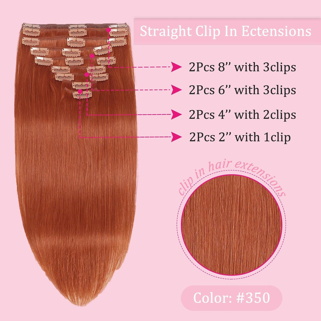 20inch Clip in Hair Extensions Real Human Hair, 120g 8pcs Double Weft with 18clips Clip on Hair Extensions Smooth