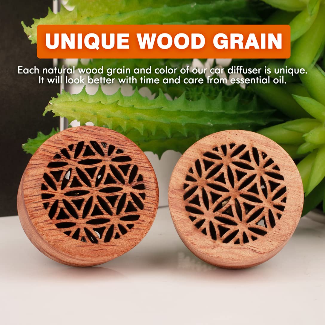 Essential Oil Car Diffuser, 2 PCS Car Aromatherapy Wood Diffuser with Vent Clip