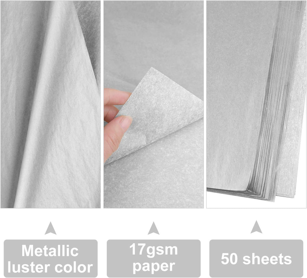 50 Sheets Silver Tissue Paper Bulk 20X14 Inch Metallic Gift Wrap Paper Gift Wrapping Accessory Wrap for Wedding