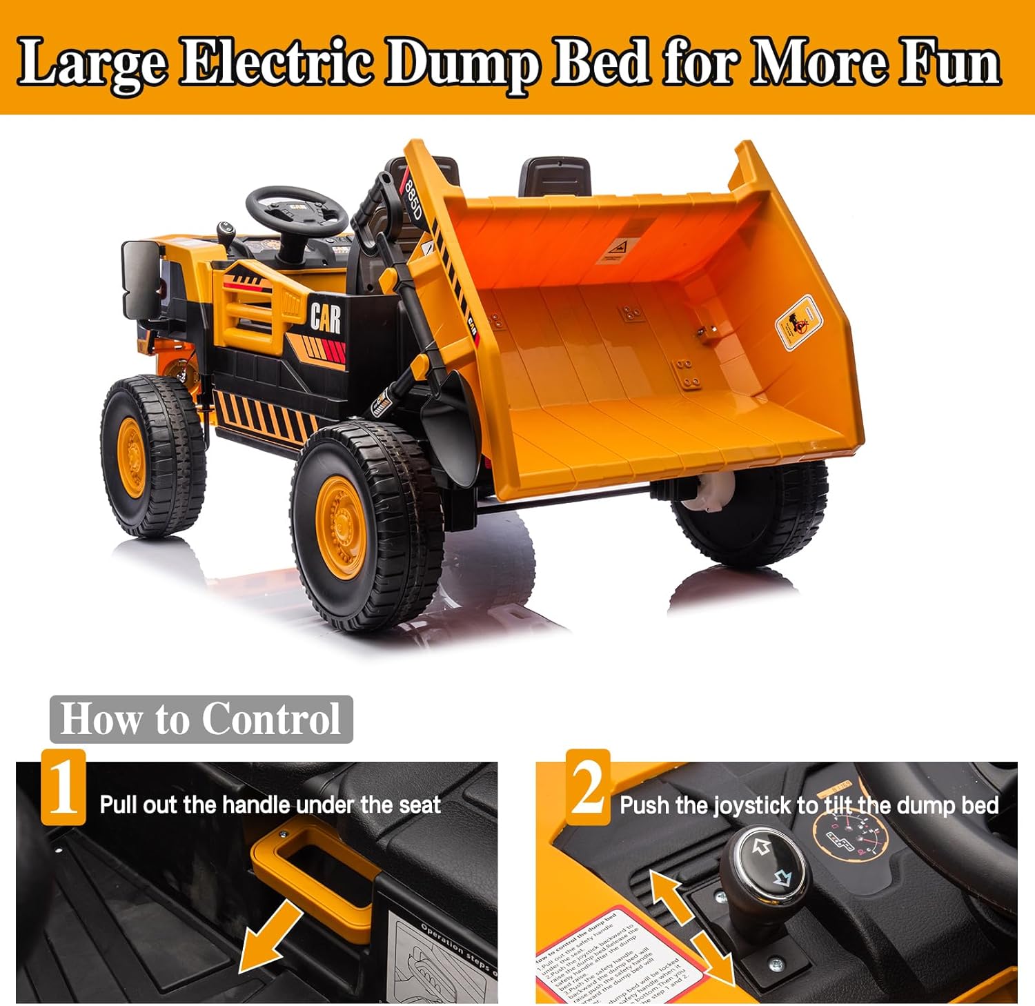 24V Ride On Toys for Big Kids Ride On Dump Truck Electric Dump Bed and Extra Shovel, Electric Toy Car for Kids Truck