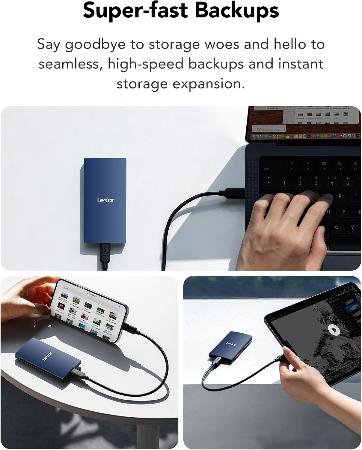 ES3 2TB Portable SSD Blue, USB 3.2 Gen 2 up to 1050MB/s | External SSD compatible with iPhone 17