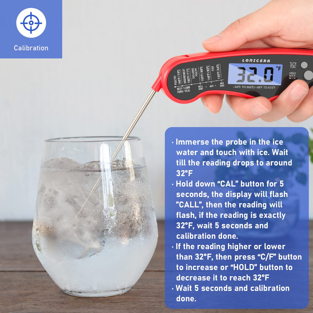 LONICERA Digital Meat Thermometer, 1-2s Instant Read, Foldable Probe, Red